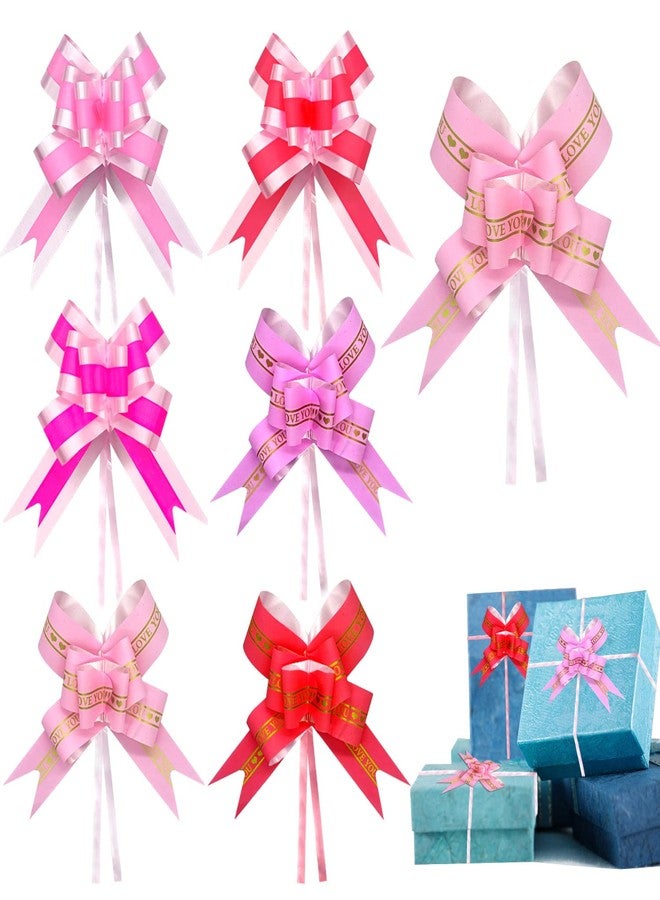 ABTOLS 60 Pieces Large Father's Day Pull Bows for Gift Wrapping, Birthday Gift Wrap Ribbon Pull Bows for Gift Basket Red Pink Present String Bows Ribbon Pull Bows for Presents, Wedding Baskets Decoration - Image 1